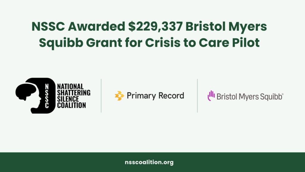 NSSC awarded $229,337 Bristol Myers Squibb grant for Crisis to Care pilot, shown with NSSC, Primary Record and BMS logos